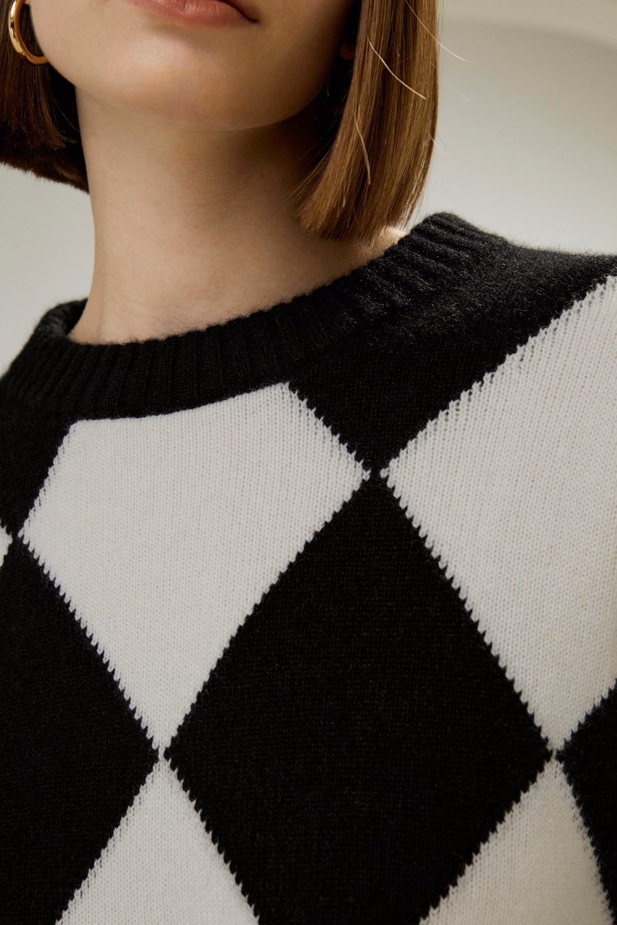 Pull en cachemire à col rond avec motif en losanges