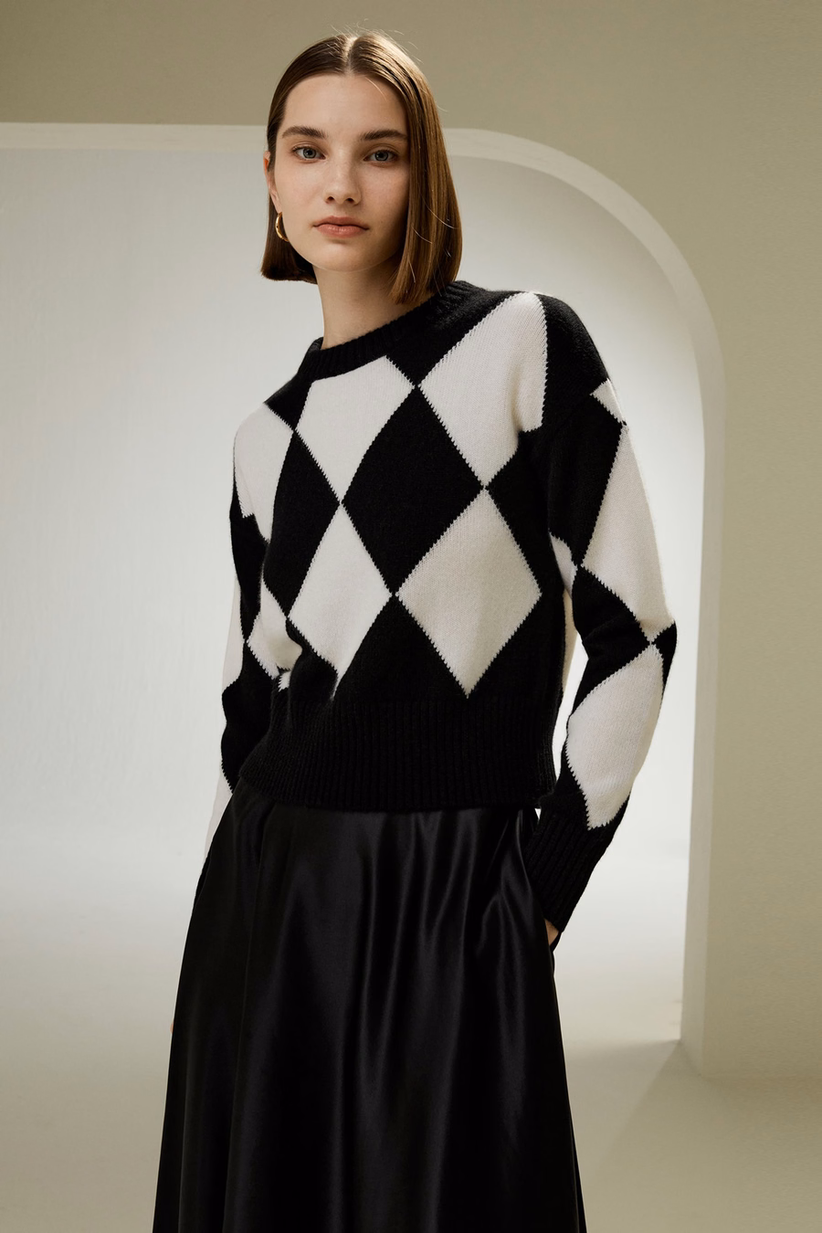 Pull en cachemire à col rond avec motif en losanges