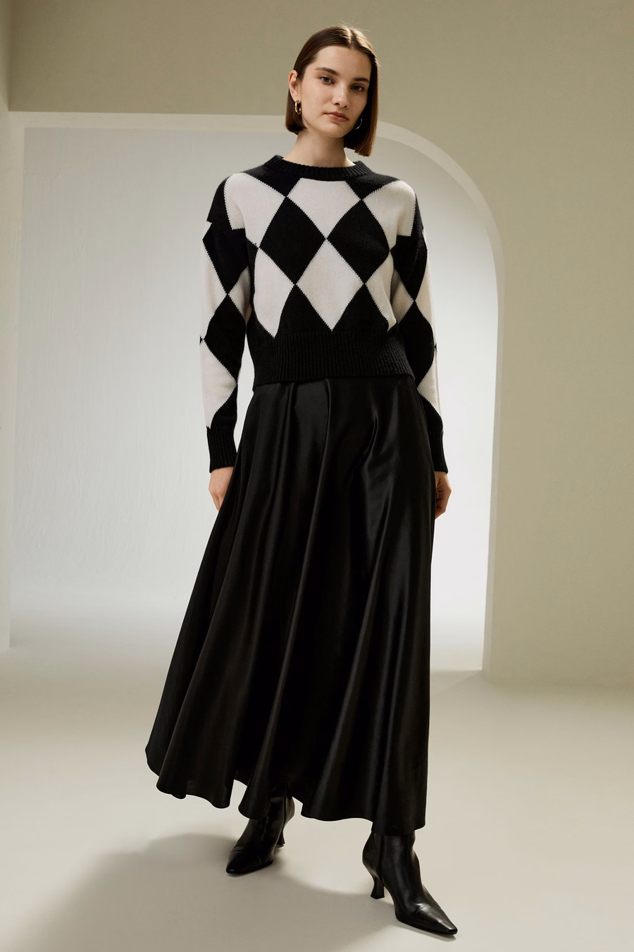 Pull en cachemire à col rond avec motif en losanges