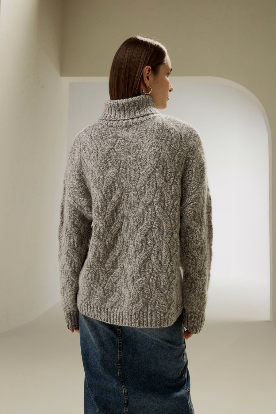 Pull Col Roulé en Cachemire Tricoté en Câble