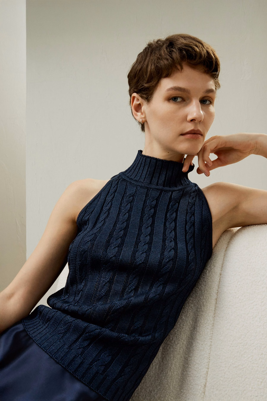 Pull sans manches en soie sauvage