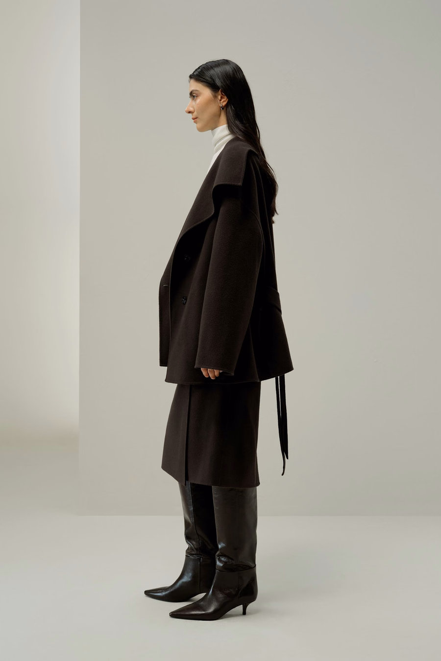 Manteau en Mélange Soie-Laine à Col Convertible
