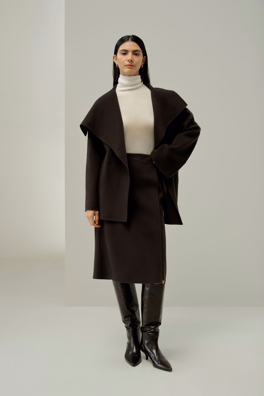Manteau en Mélange Soie-Laine à Col Convertible