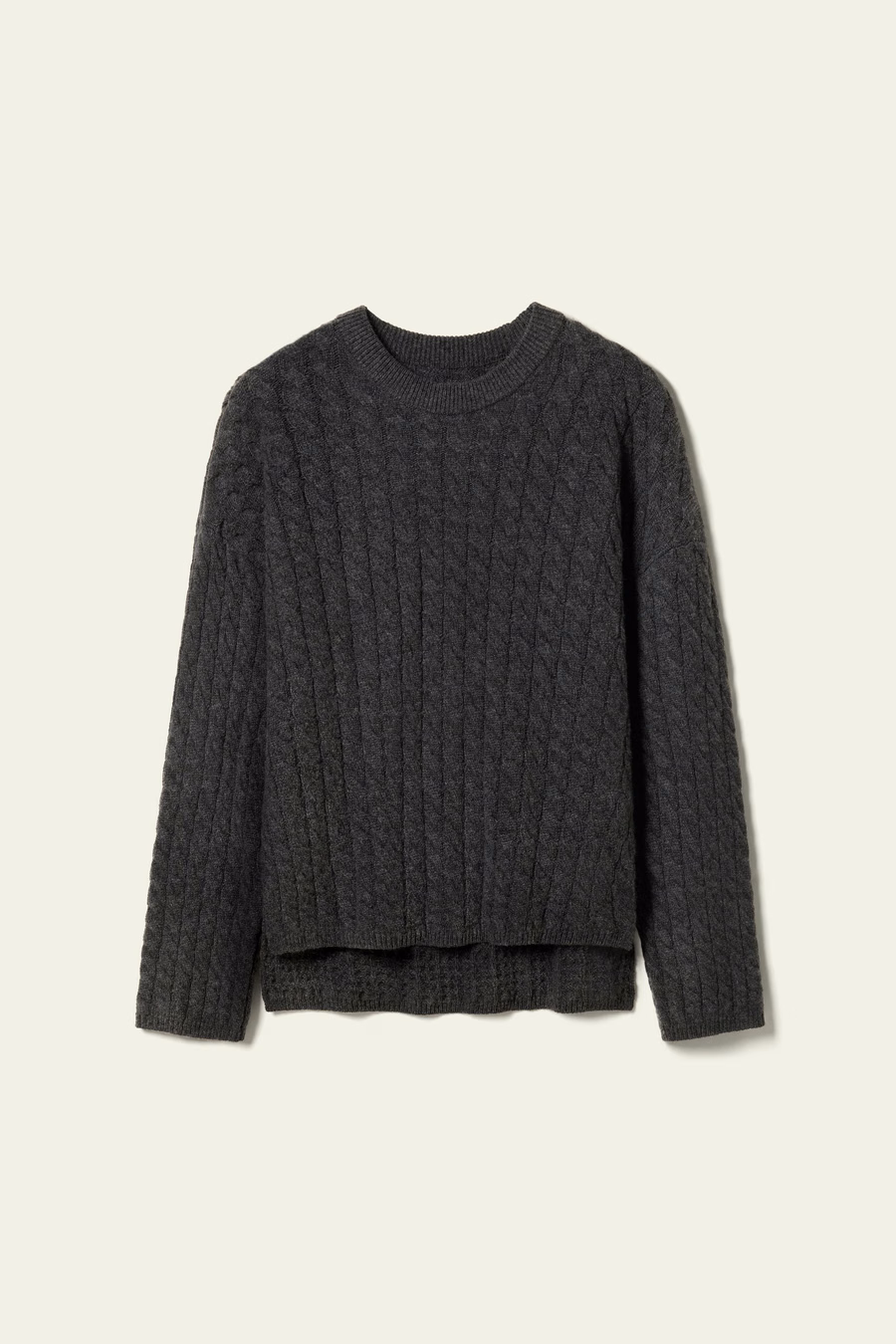 Pull en Cachemire Tricoté en Câble à Col Rond