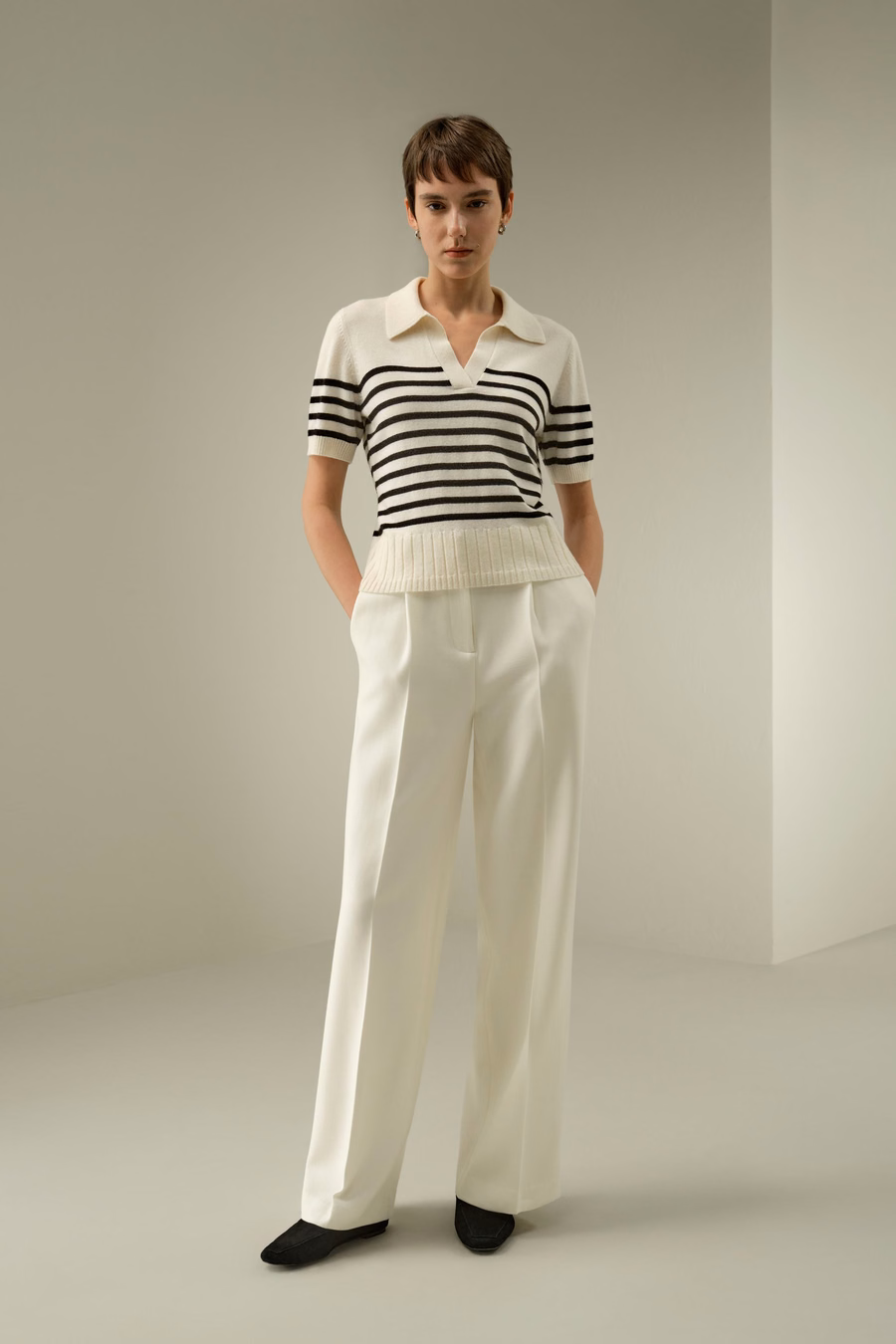 Pull Polo en Cachemire Rayé