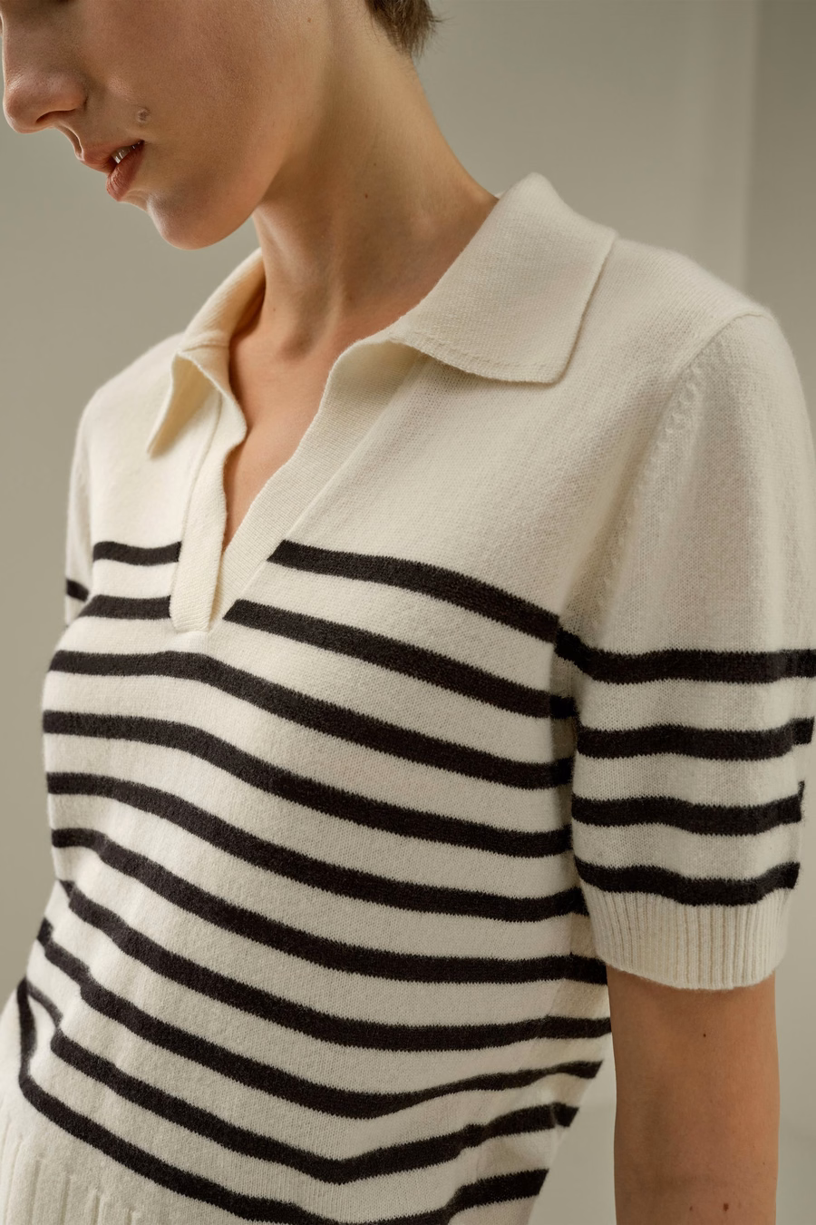Pull Polo en Cachemire Rayé
