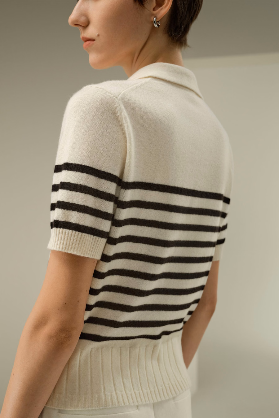 Pull Polo en Cachemire Rayé