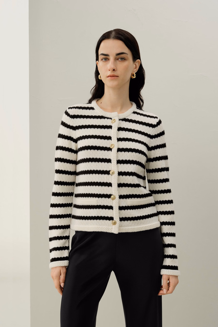 Gilet en laine crocheté rayé