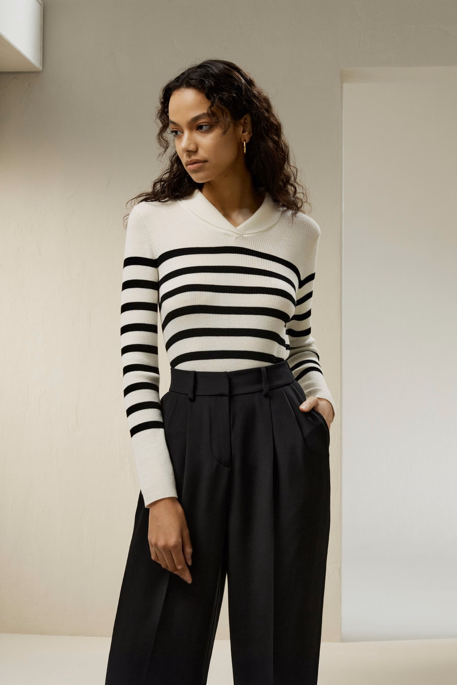 Pull rayé en laine Mérinos ultra-fine