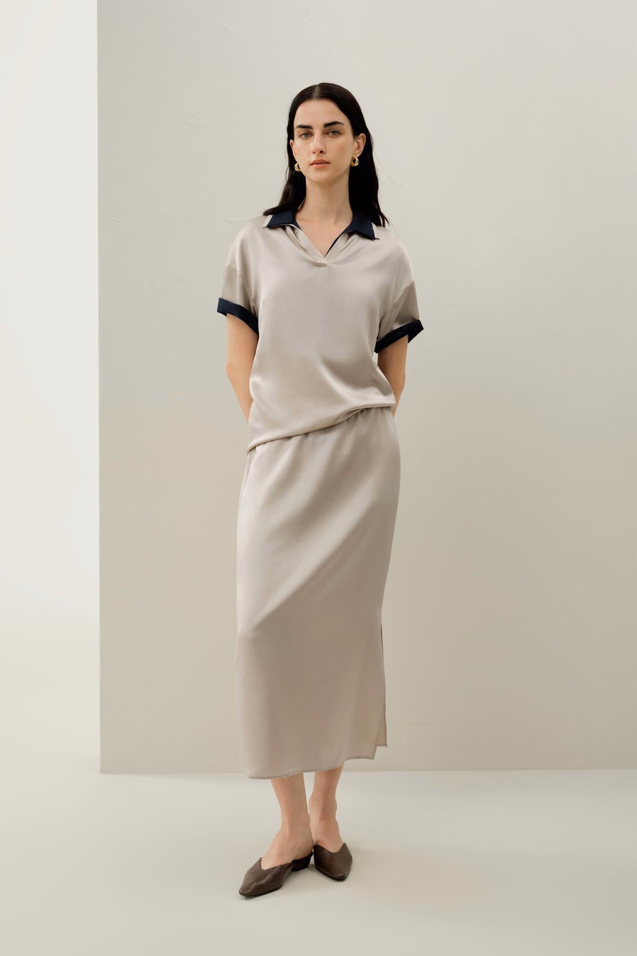 Jupe pull-on en charmeuse de soie lavable