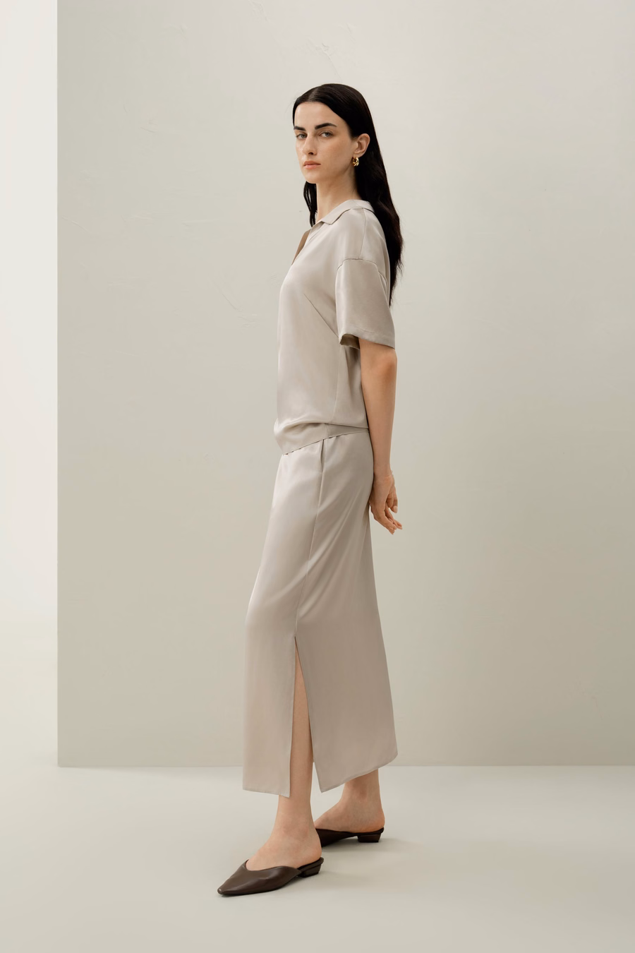 Jupe pull-on en charmeuse de soie lavable