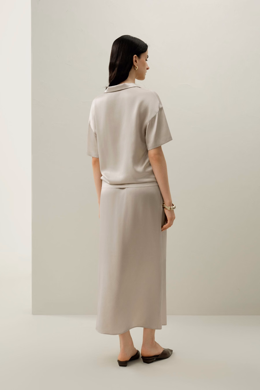 Jupe pull-on en charmeuse de soie lavable