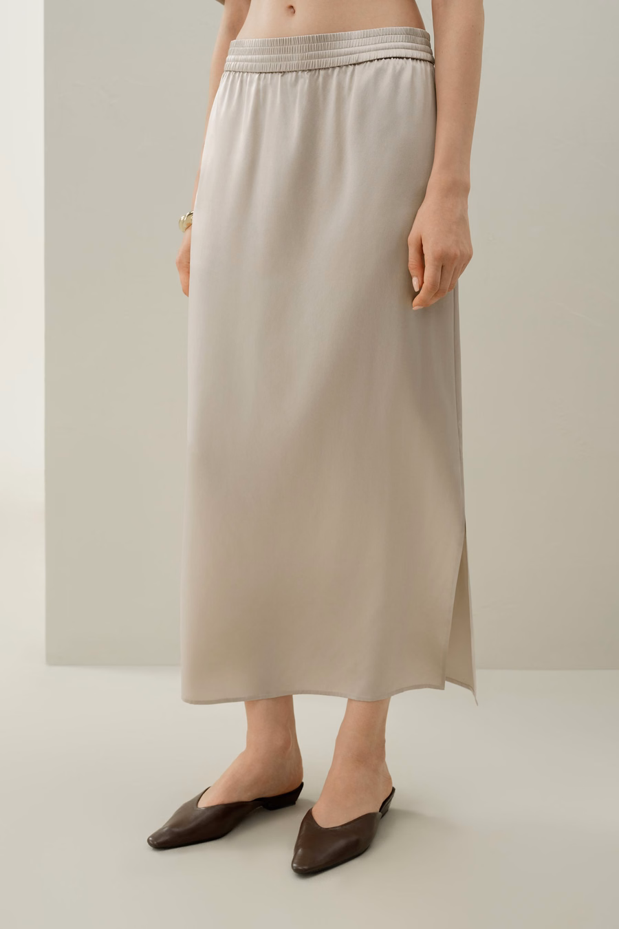 Jupe pull-on en charmeuse de soie lavable