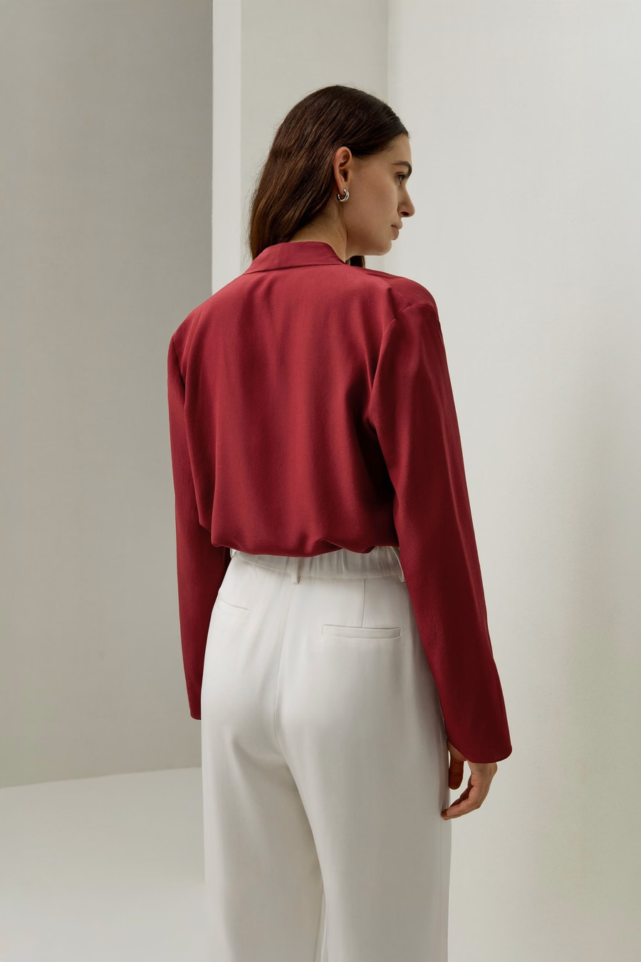 Blouse à manches longues en soie crêpe de Chine