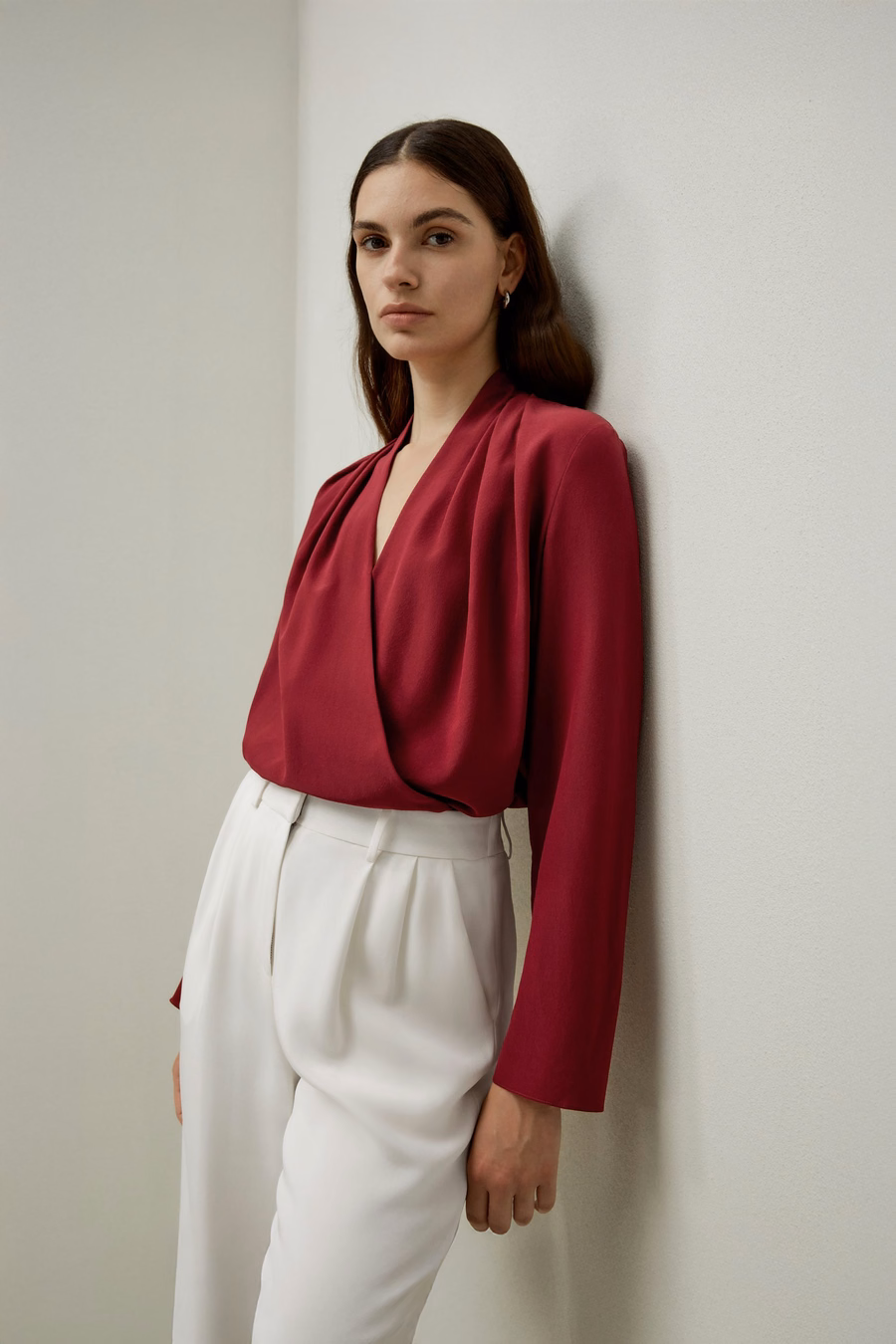 Blouse à manches longues en soie crêpe de Chine