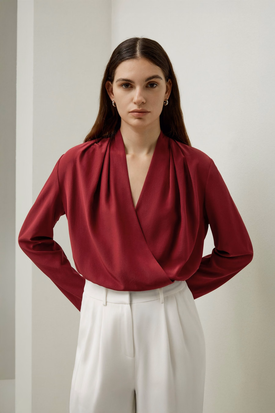 Blouse à manches longues en soie crêpe de Chine
