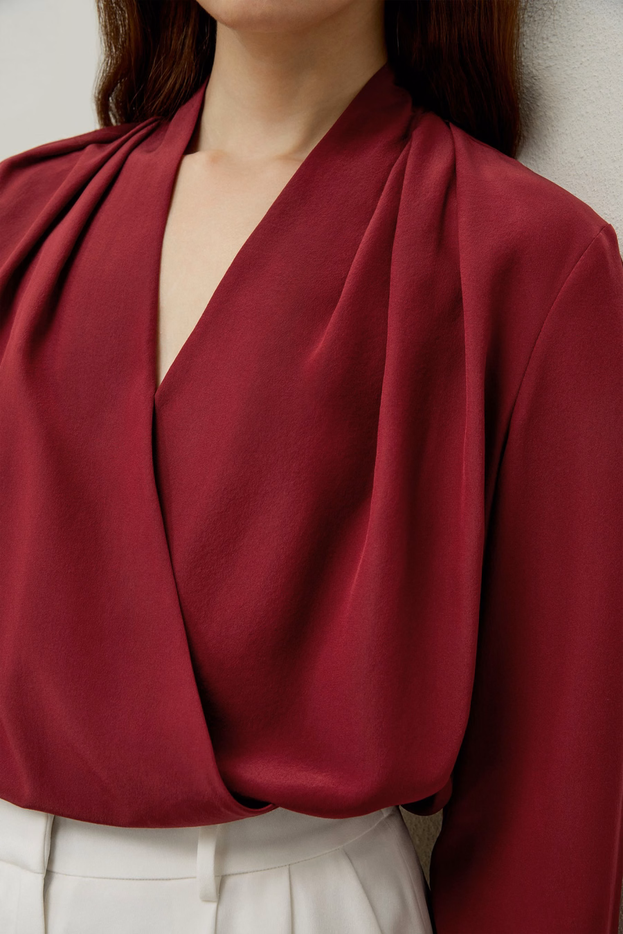 Blouse à manches longues en soie crêpe de Chine