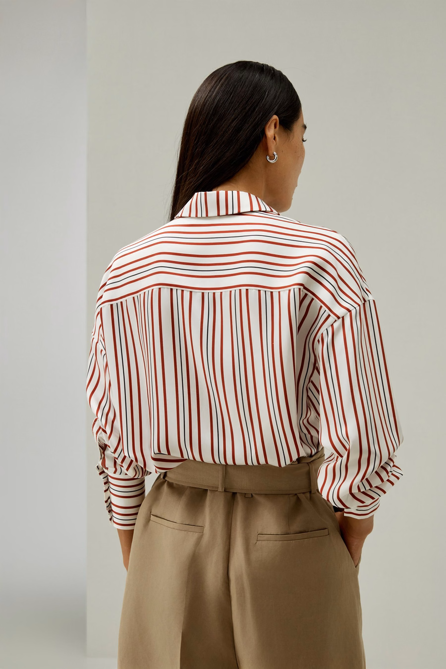 Chemise en soie à rayures oversized en twill
