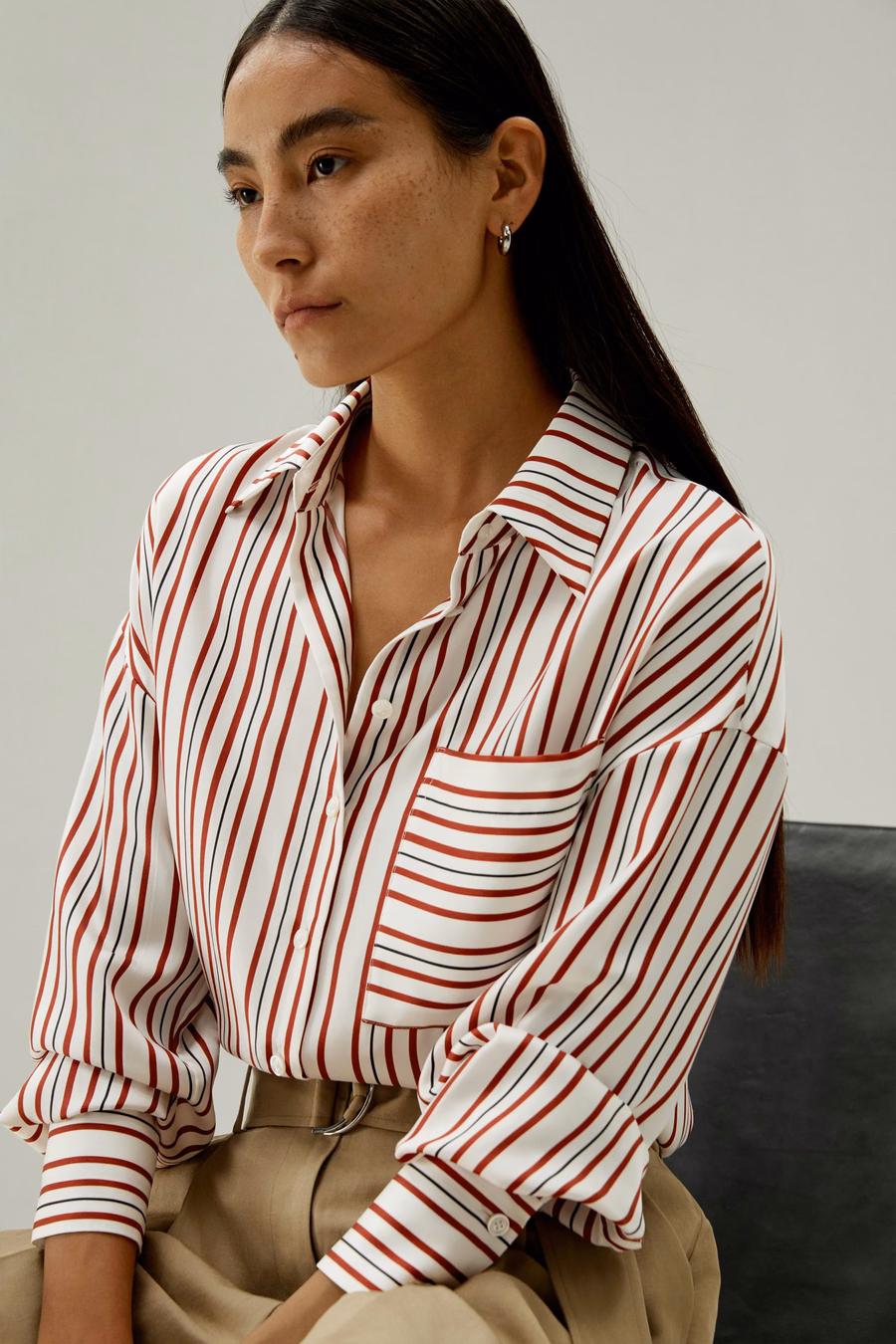 Chemise en soie à rayures oversized en twill