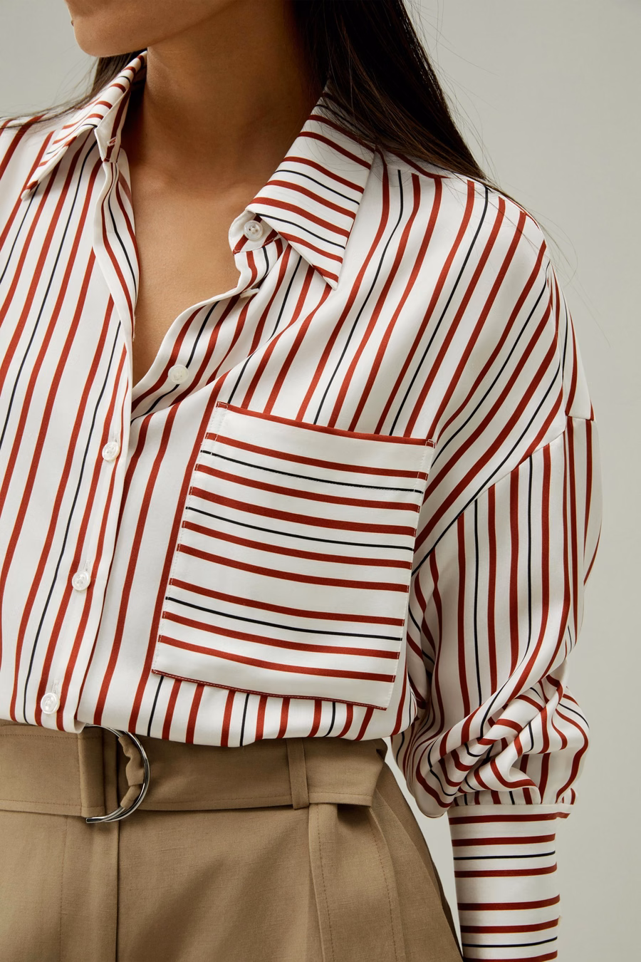 Chemise en soie à rayures oversized en twill