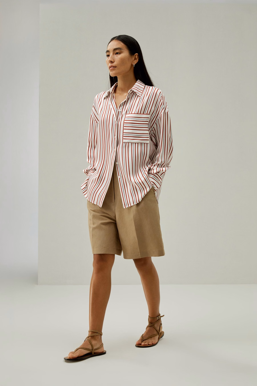 Chemise en soie à rayures oversized en twill
