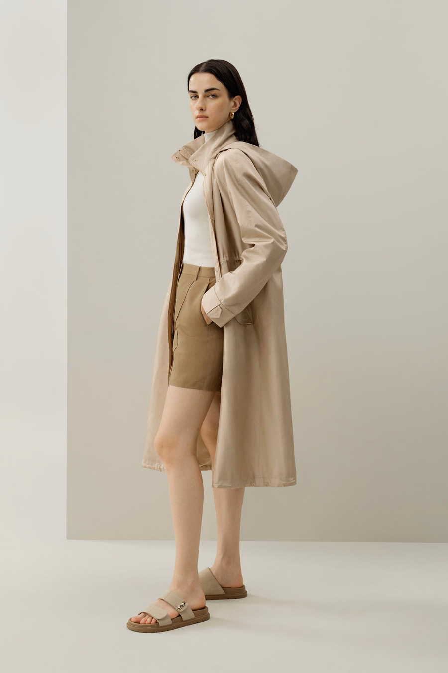 Manteau urbain en taffetas de soie déperlant