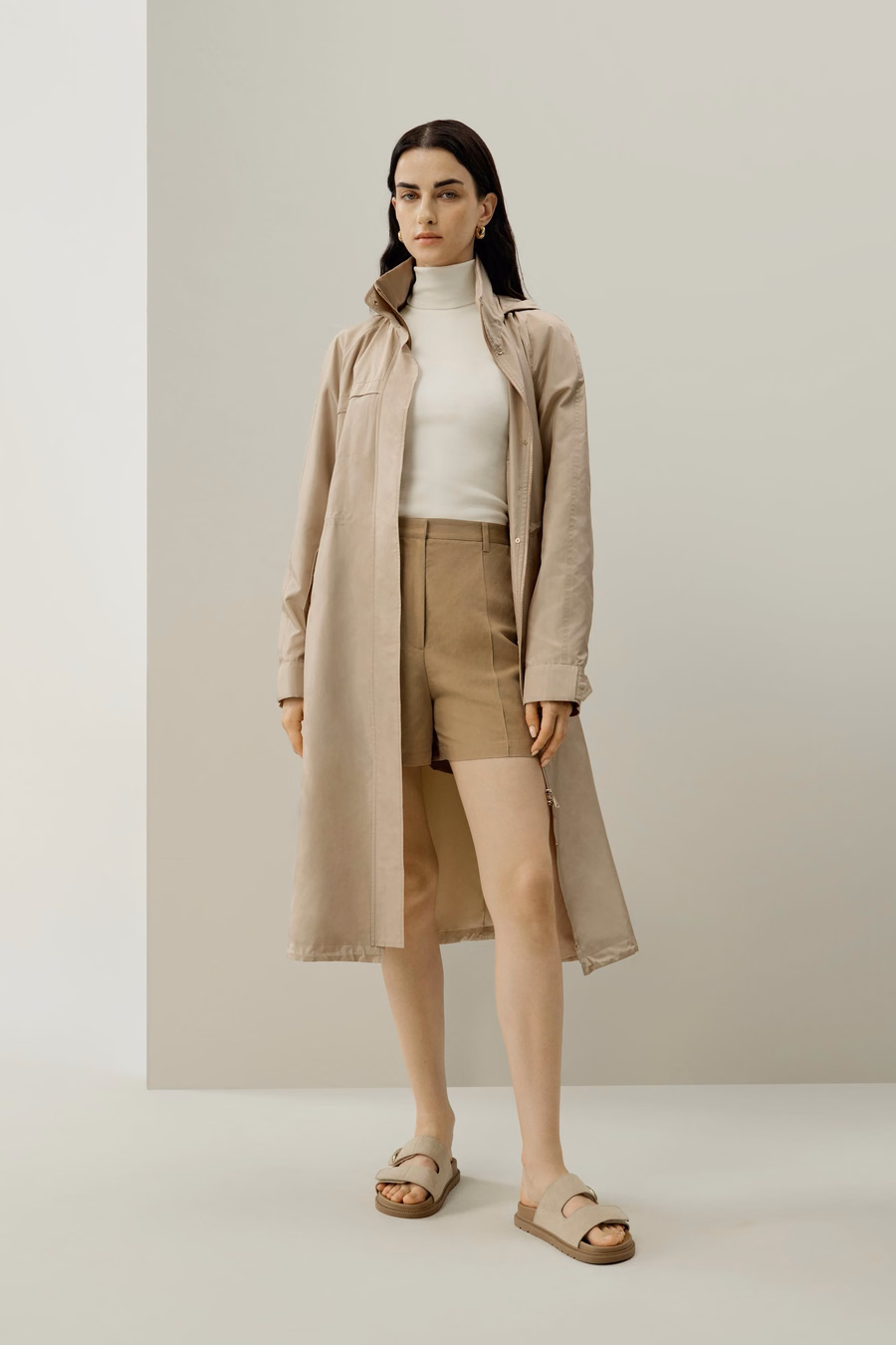 Manteau urbain en taffetas de soie déperlant