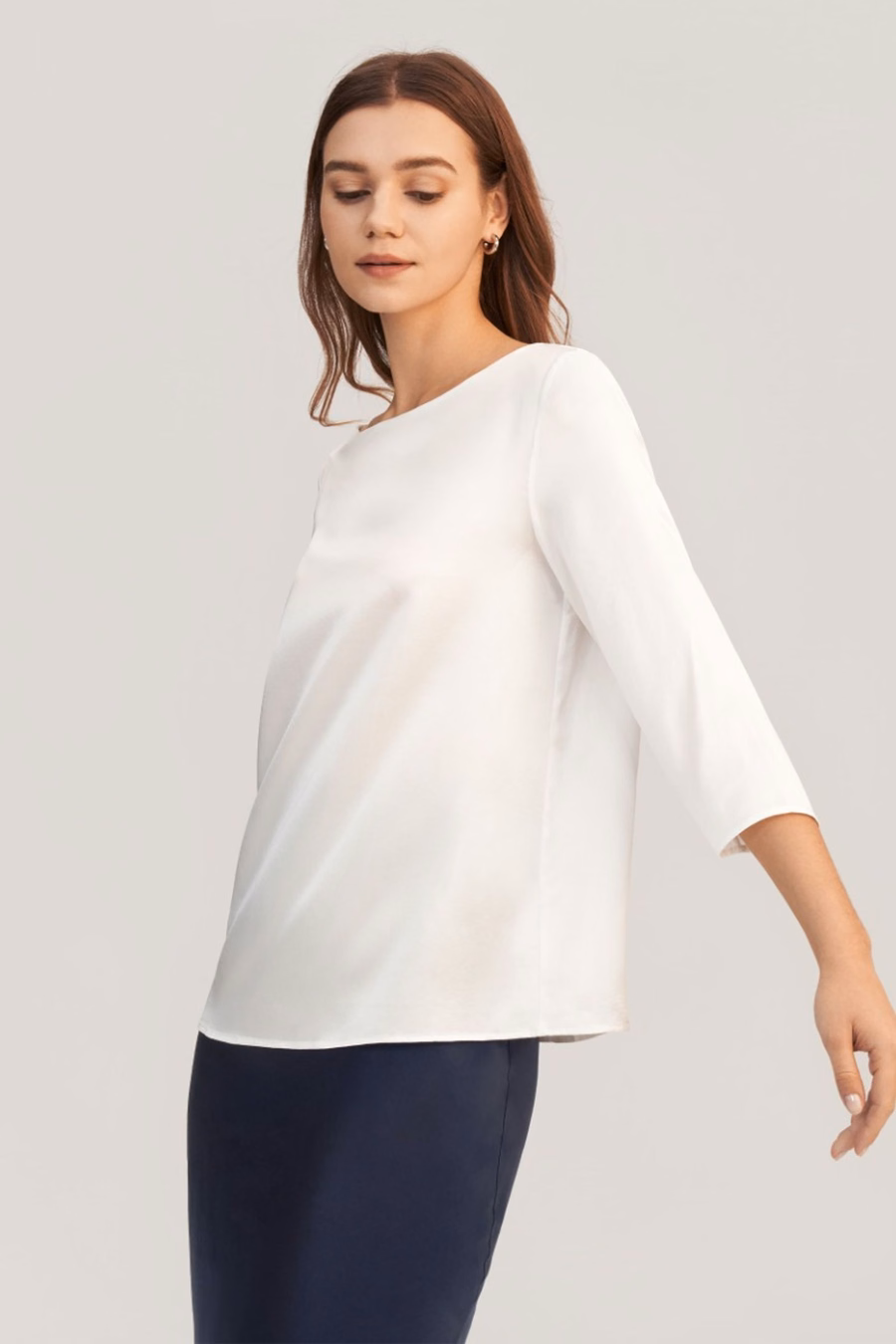Blouse en soie à col bateau à manches 3/4