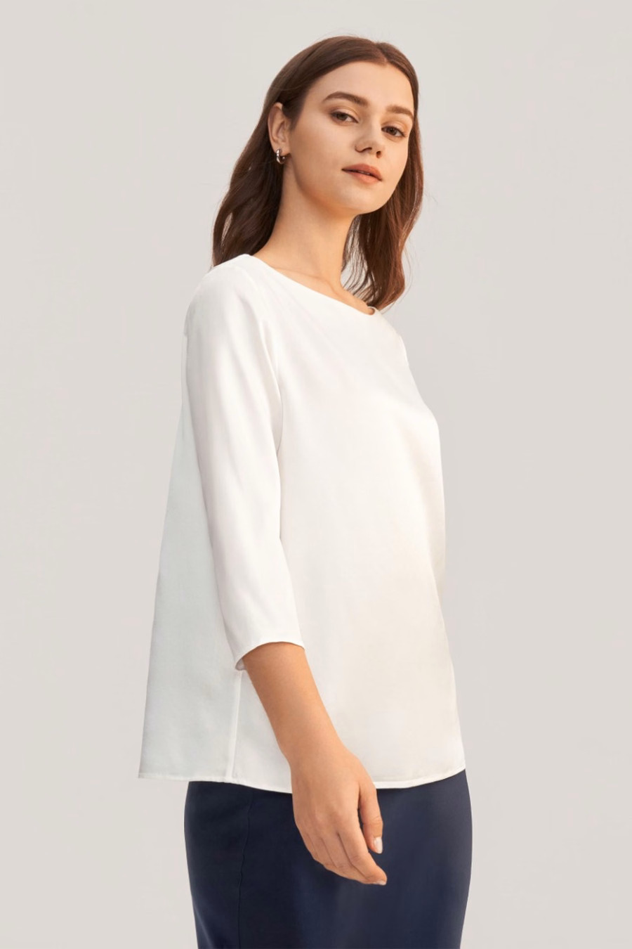 Blouse en soie à col bateau à manches 3/4