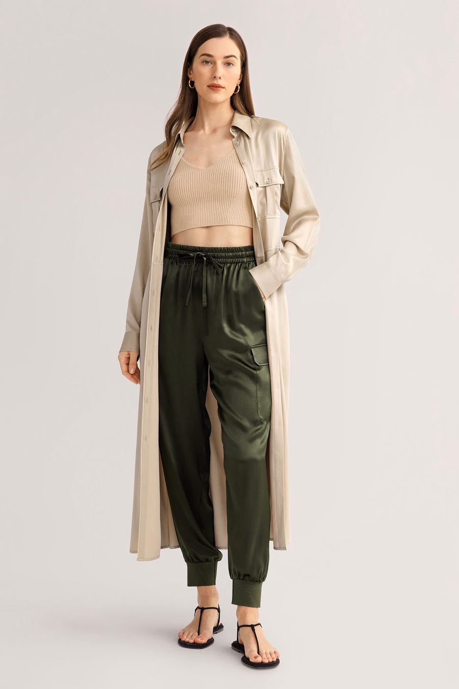 Robe trench en soie lavée à la main