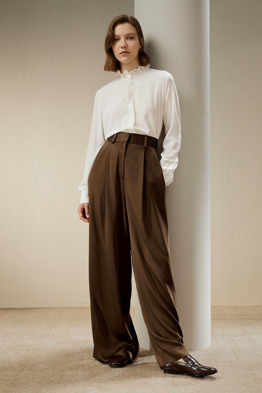 Blouse Crêpe de Chine avec Bord Volant