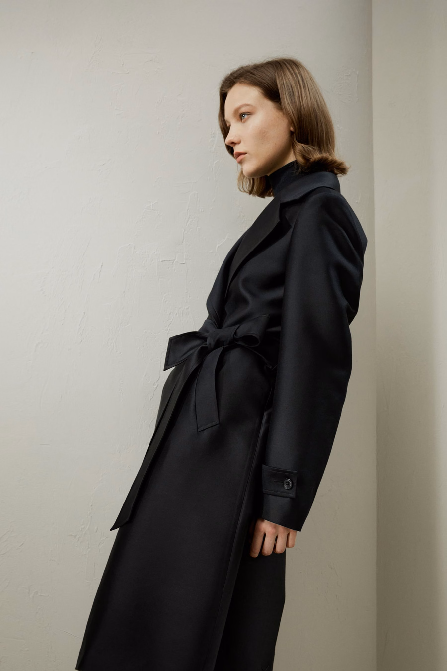 Manteau trench mélangé soie-laine