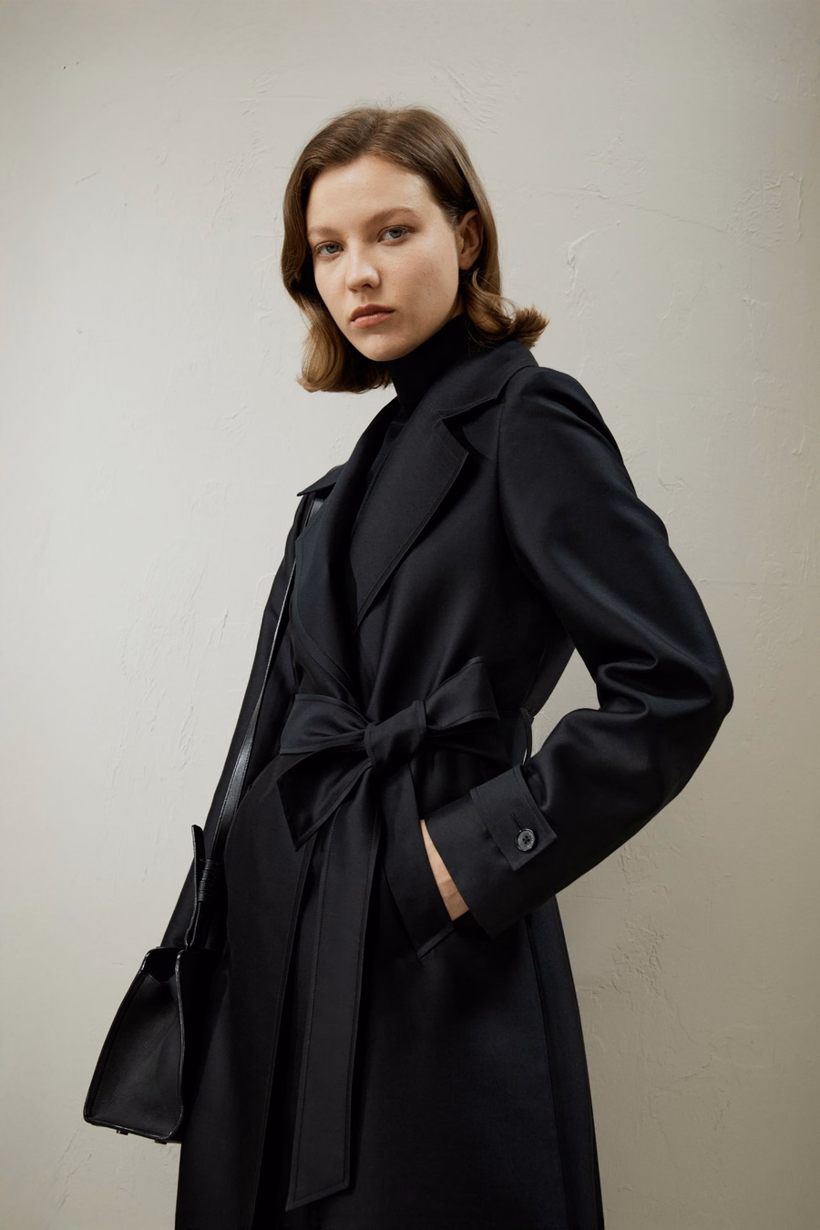 Manteau trench mélangé soie-laine