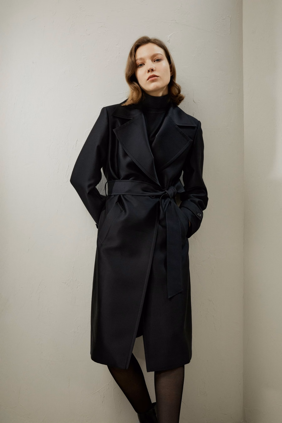 Manteau trench mélangé soie-laine