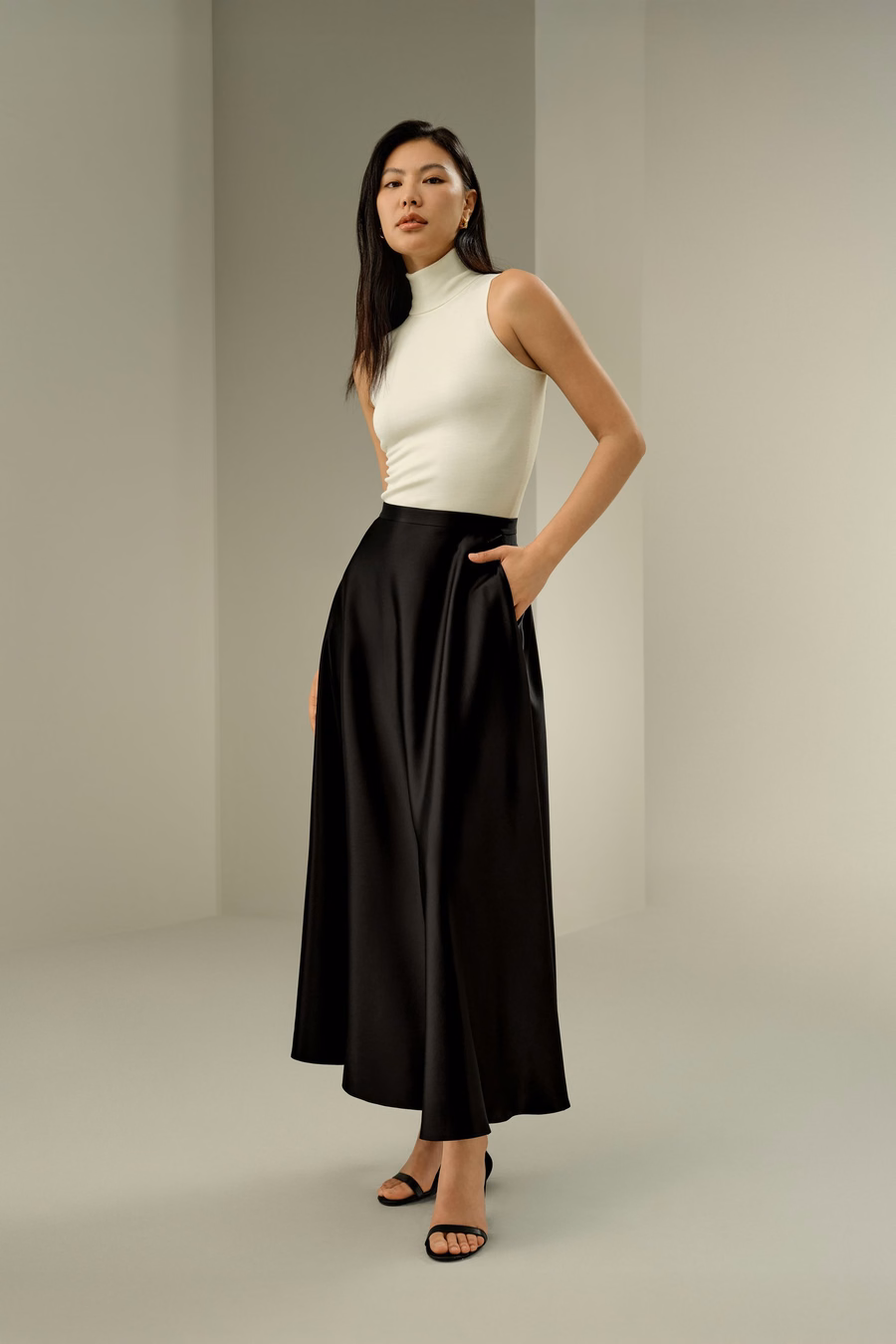 Jupe maxi en soie en forme de A