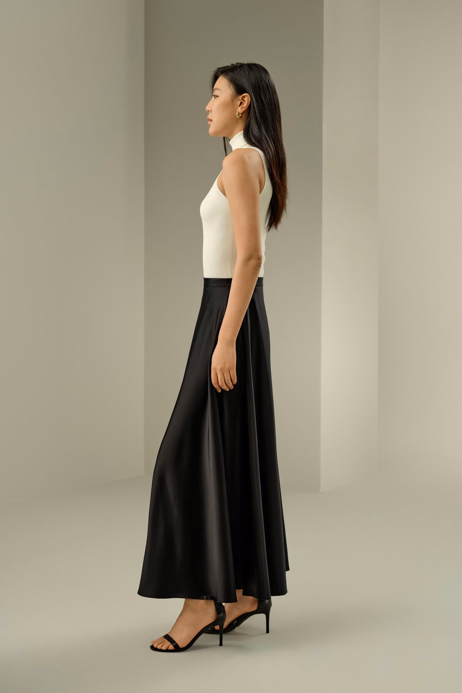 Jupe maxi en soie en forme de A