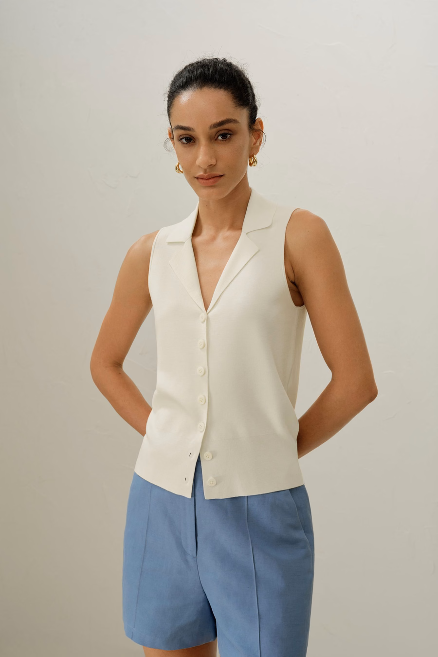 Gilet en soie et viscose à col à revers Milano
