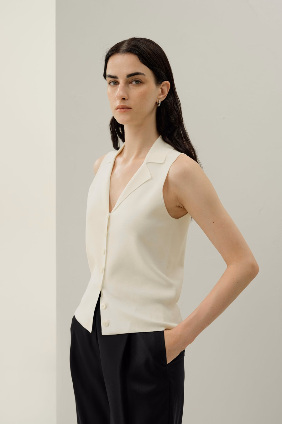 Gilet en soie et viscose à col à revers Milano