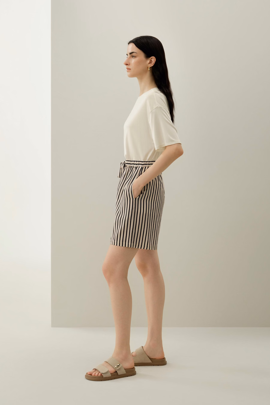 Short en soie rayée