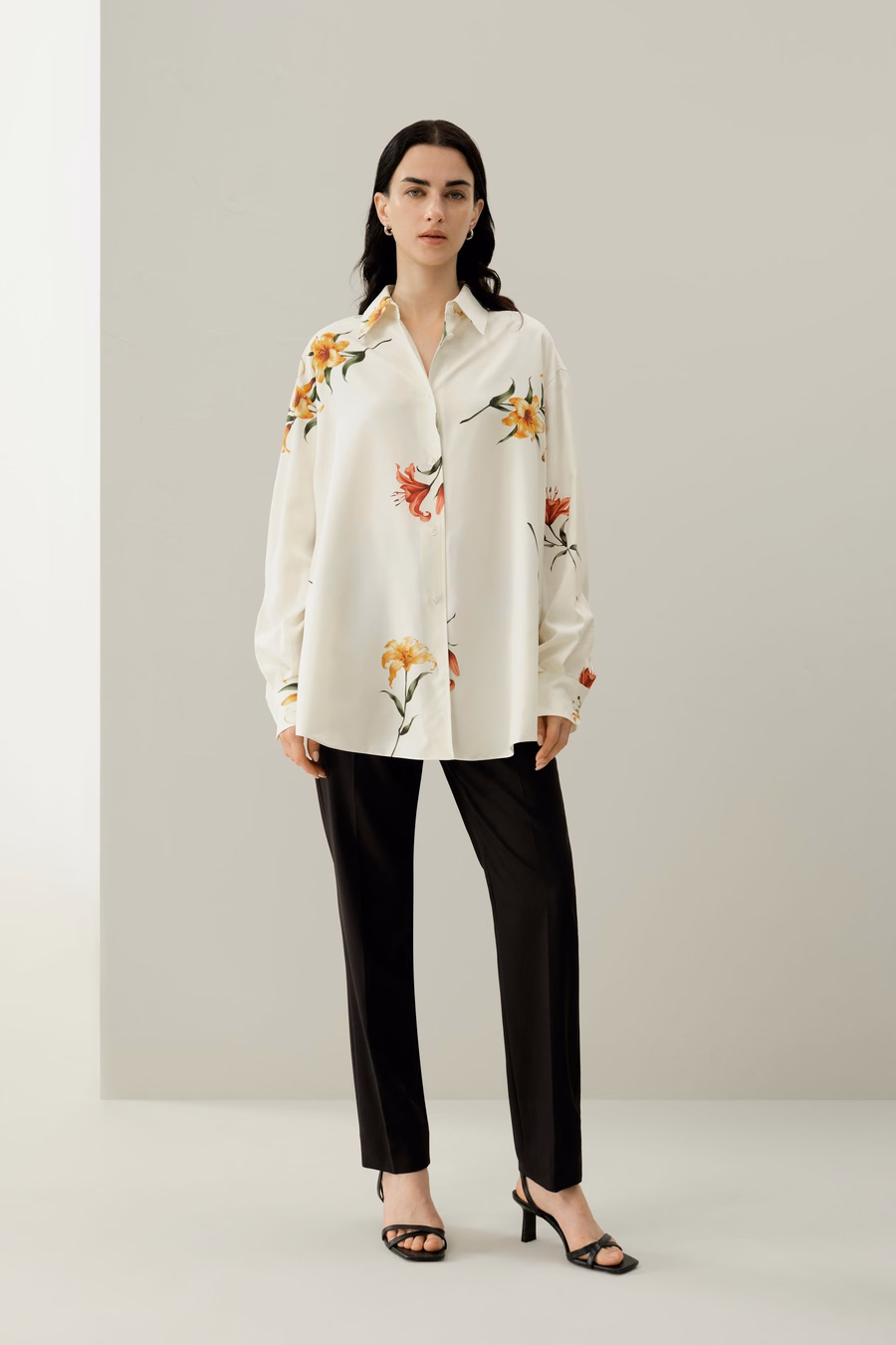Chemise oversize en soie imprimée Lily