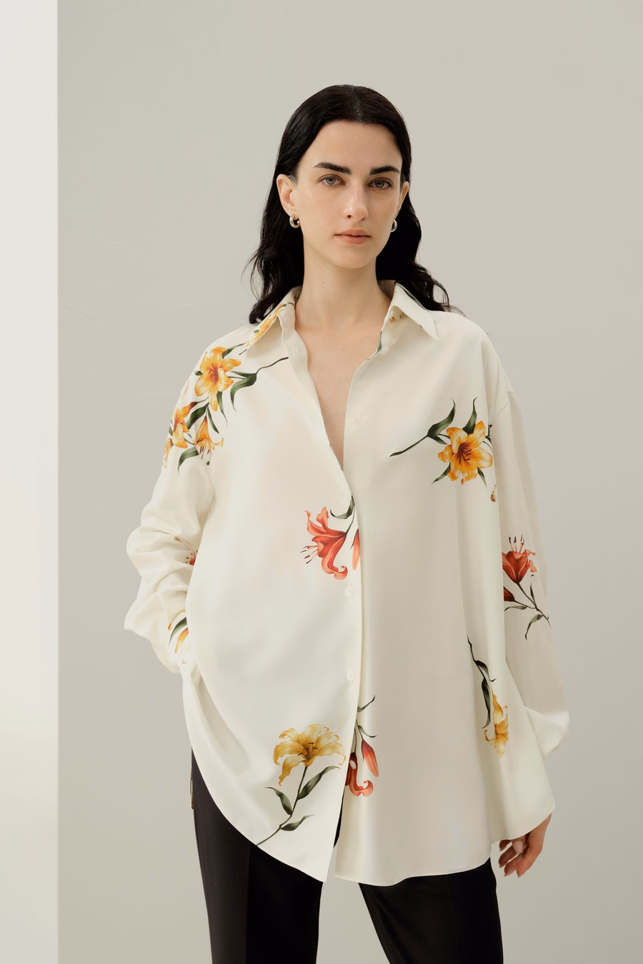 Chemise oversize en soie imprimée Lily