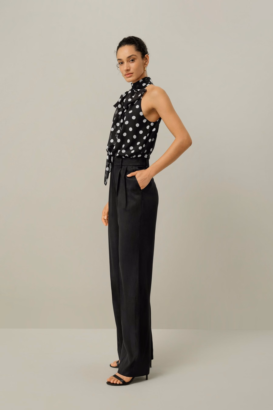 Top en soie georgette polka dots convertible