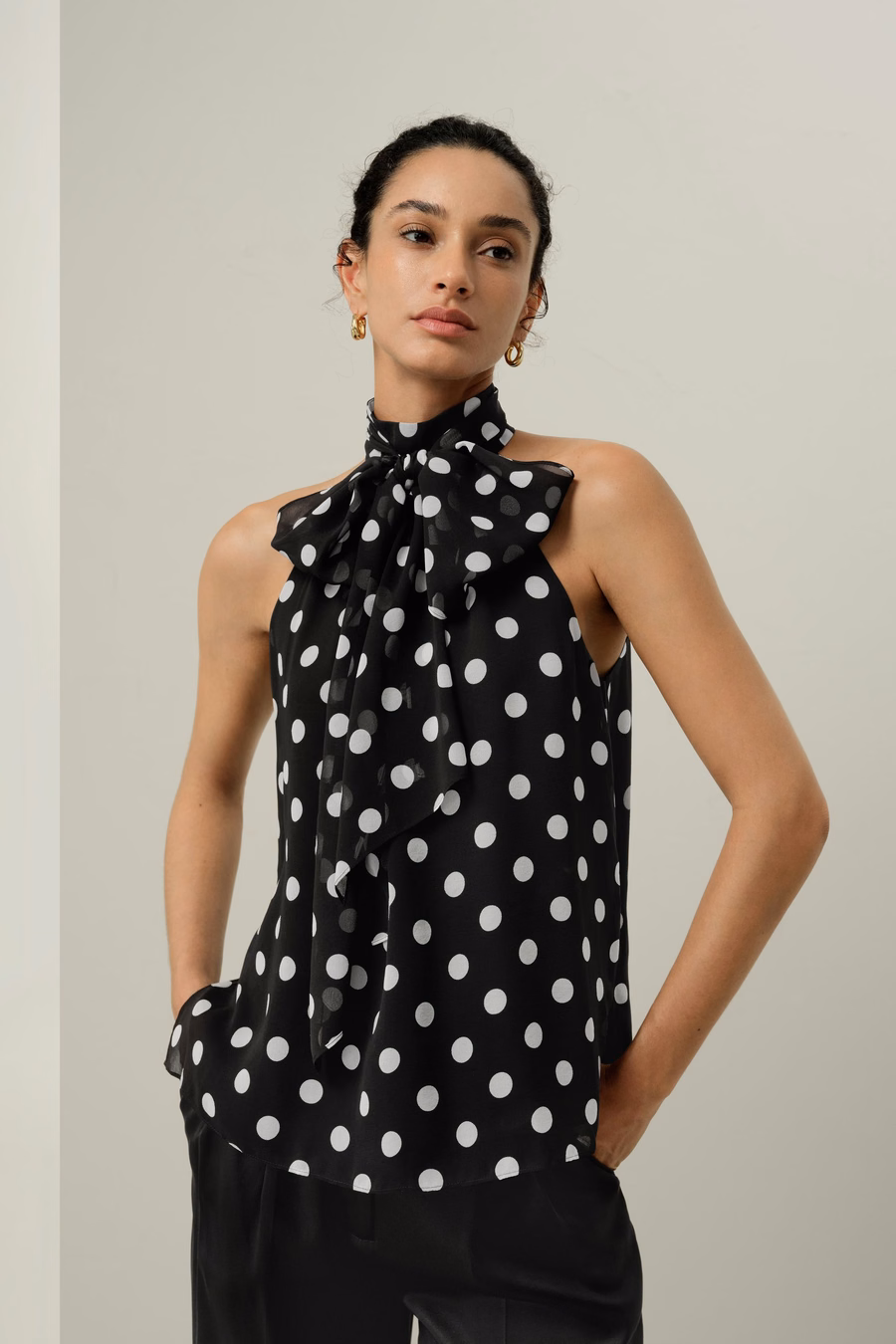 Top en soie georgette polka dots convertible