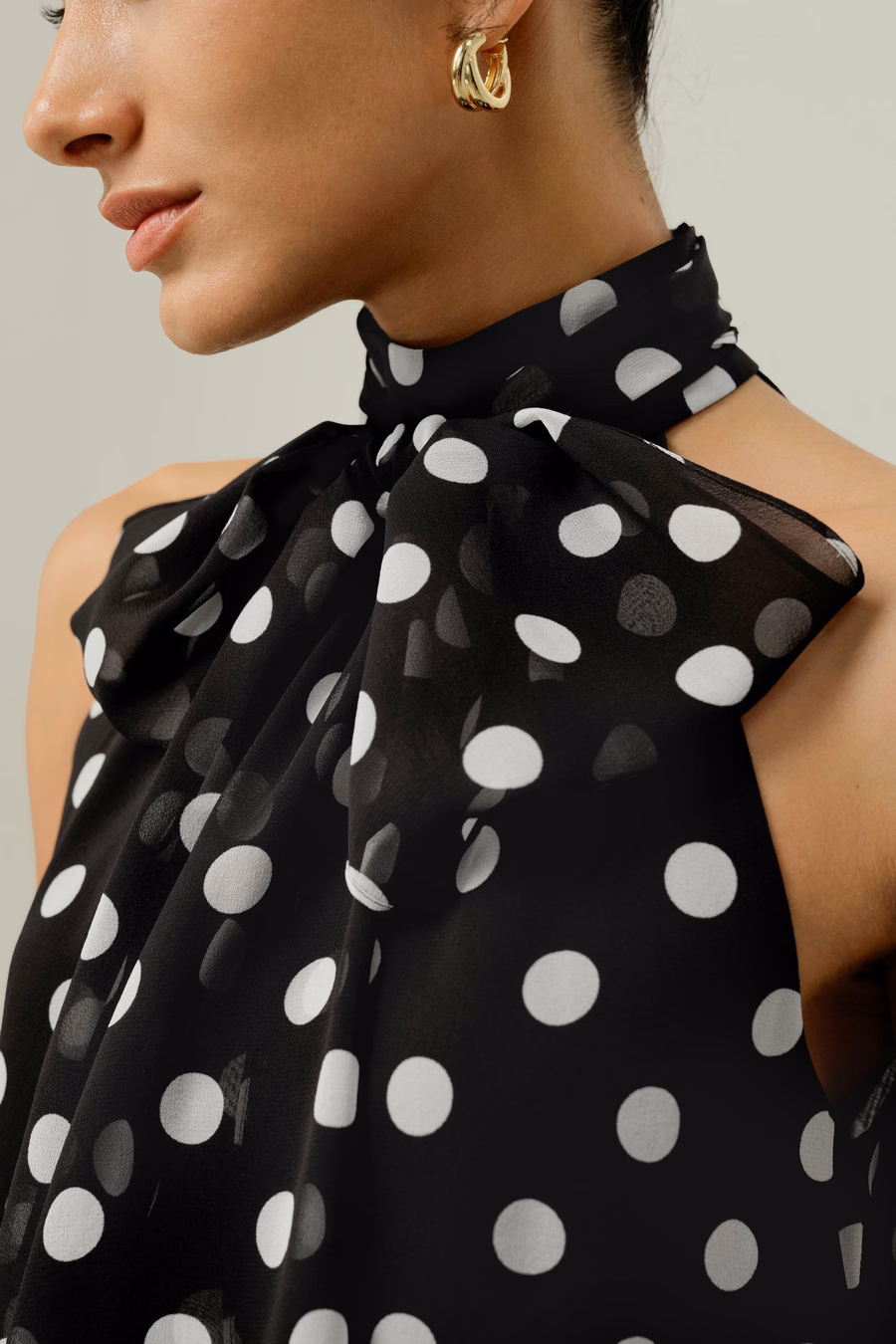 Top en soie georgette polka dots convertible
